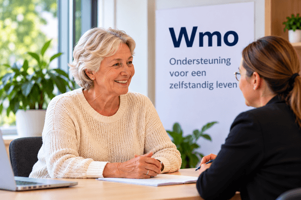Oudere vrouw bespreekt tijdens een Wmo-gesprek de mogelijkheden voor vergoeding van een scootmobiel.