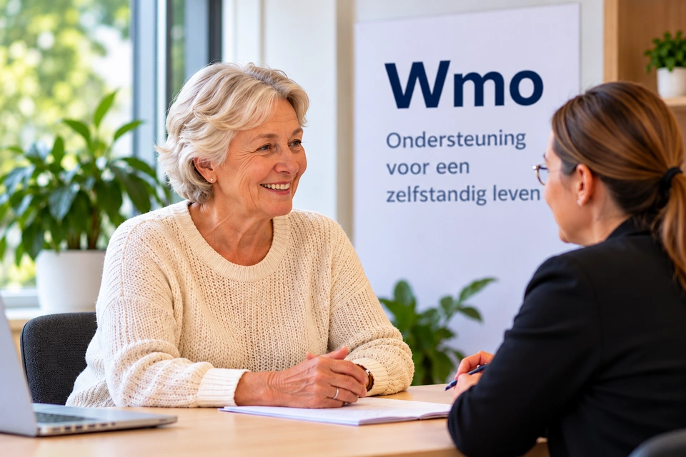 Oudere vrouw bespreekt tijdens een Wmo-gesprek de mogelijkheden voor vergoeding van een scootmobiel.