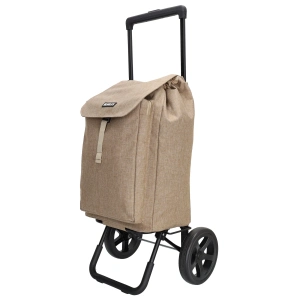 Taupe boodschappentrolley met 2 wielen en ruime tas voor dagelijkse boodschappen