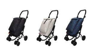 Boodschappentrolley met 4 wielen verkrijgbaar met zwarte, blauwe en zilvergrijze tas