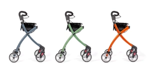 WheelzAhead Indoor 2.0 binnenrollator in blauw, groen en oranje naast elkaar weergegeven